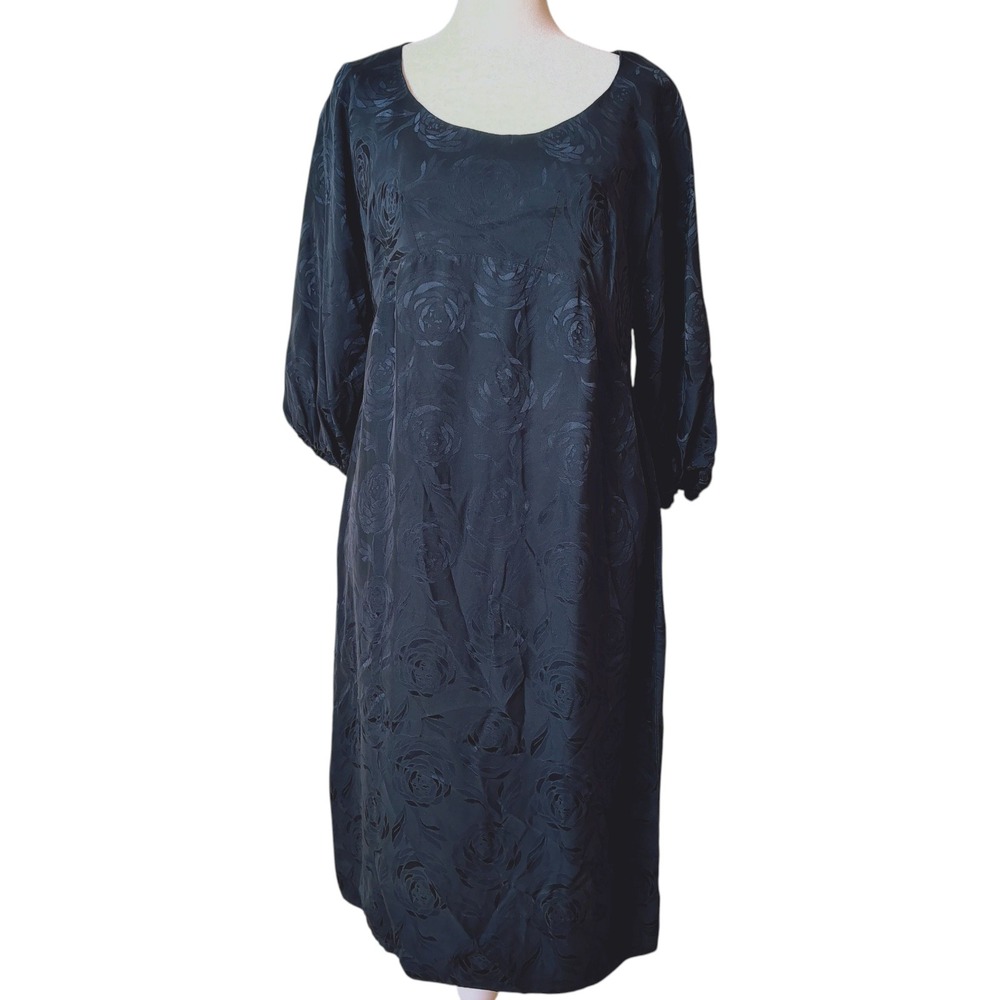 Vintage Vince Women's Dress‎ Small Blue Rose Print Silk Balloon Sleeve